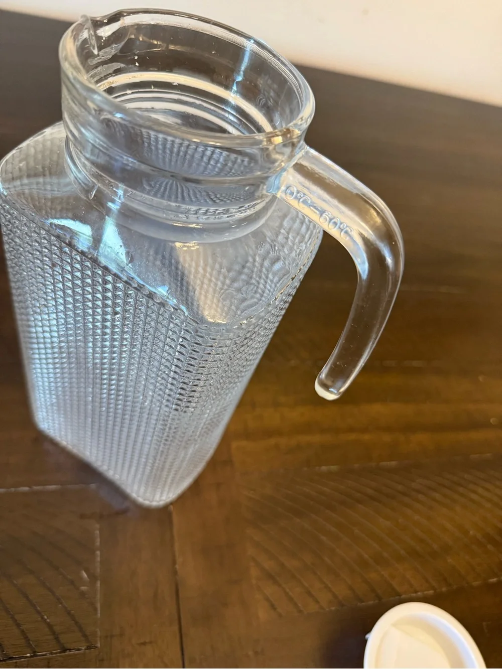 Croton Vintage Textured Glass With White Lid 50oz Beverage Pitcher Canister. Pre